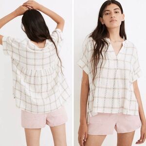 Madewell White and Gray Plaid Top